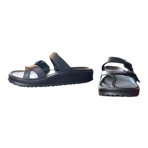 Skechers Women's Foamies Arch Fit Cali Breeze Gold Star Sandals Black 5M EUC - Picture 1 of 9